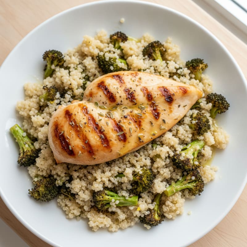 Grilled Chicken Breast with Quinoa and Roasted Broccoli
