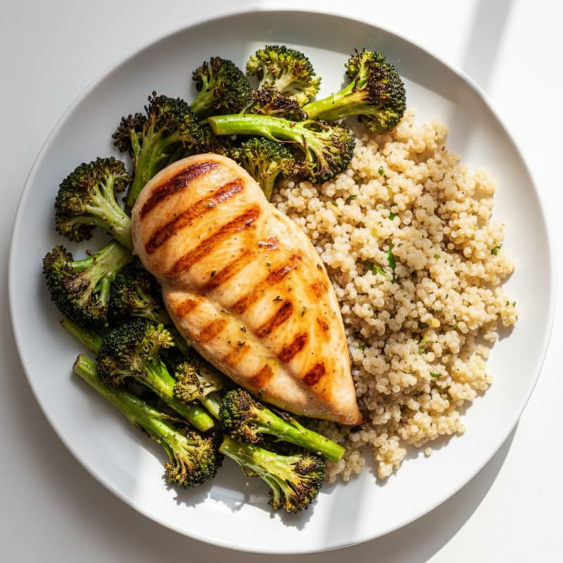 Grilled Chicken Breast with Roasted Broccoli and Quinoa