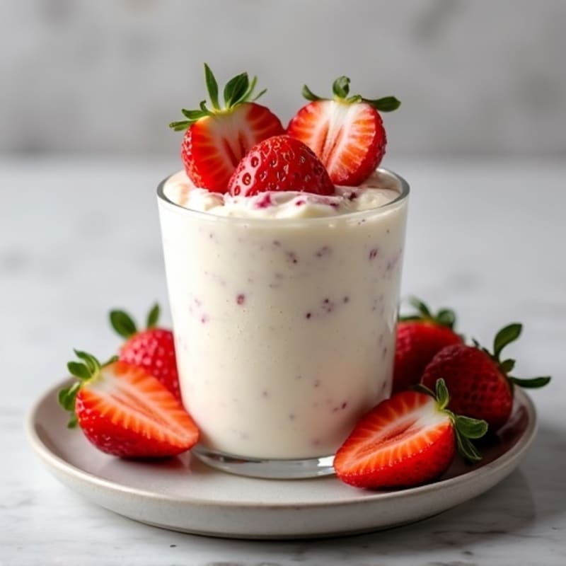 Cottage Cheese Protein Pudding with Sliced Strawberries