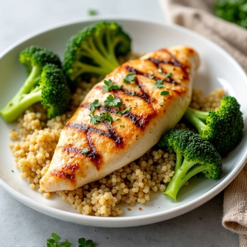 Grilled Chicken Breast with Quinoa and Roasted Broccoli