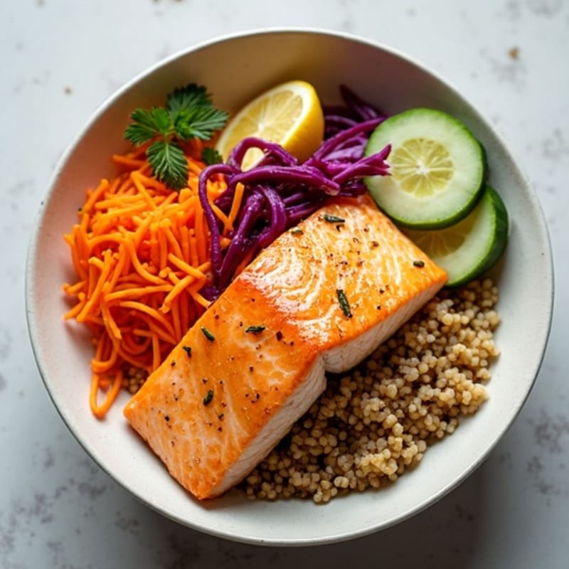 Citrus-Marinated Salmon Rice Bowl with Crunchy Vegetables