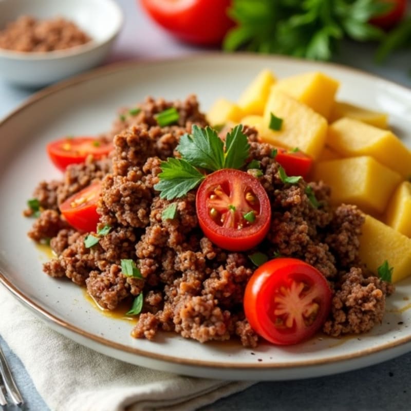 Savory Ground Beef and Crispy Potato Skillet with Garlic and Tomatoes