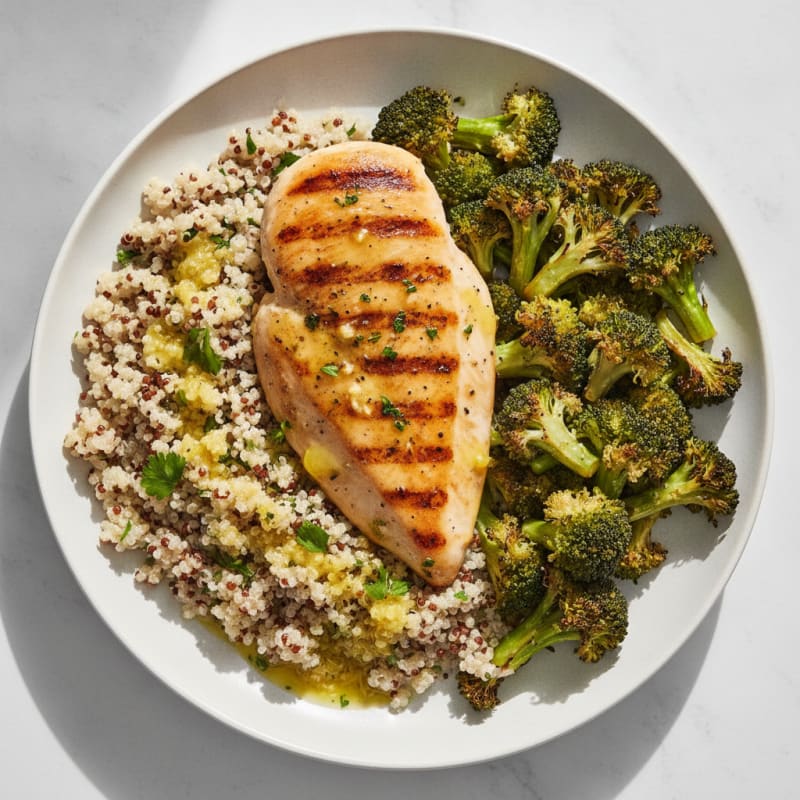 Grilled Chicken Breast with Quinoa and Roasted Broccoli