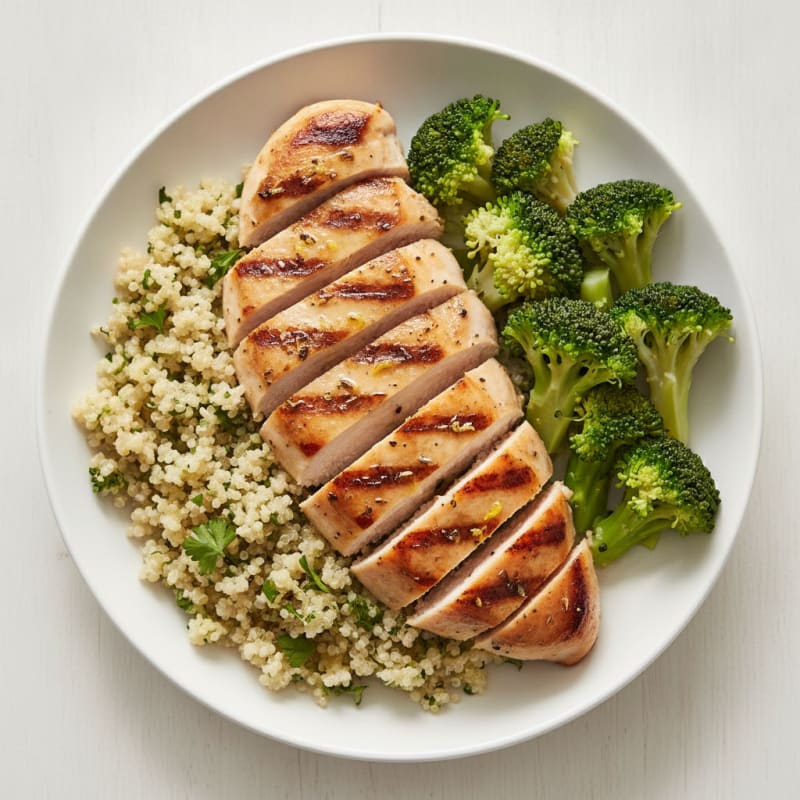 Grilled Chicken Breast with Quinoa and Steamed Broccoli