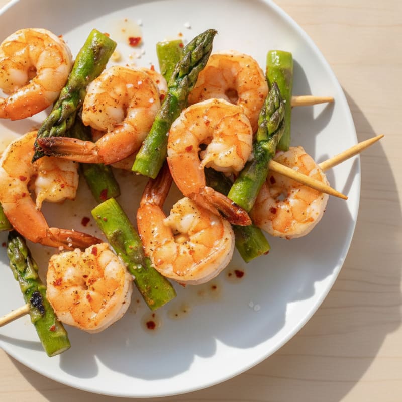 Spicy Grilled Asparagus & Shrimp Skewers