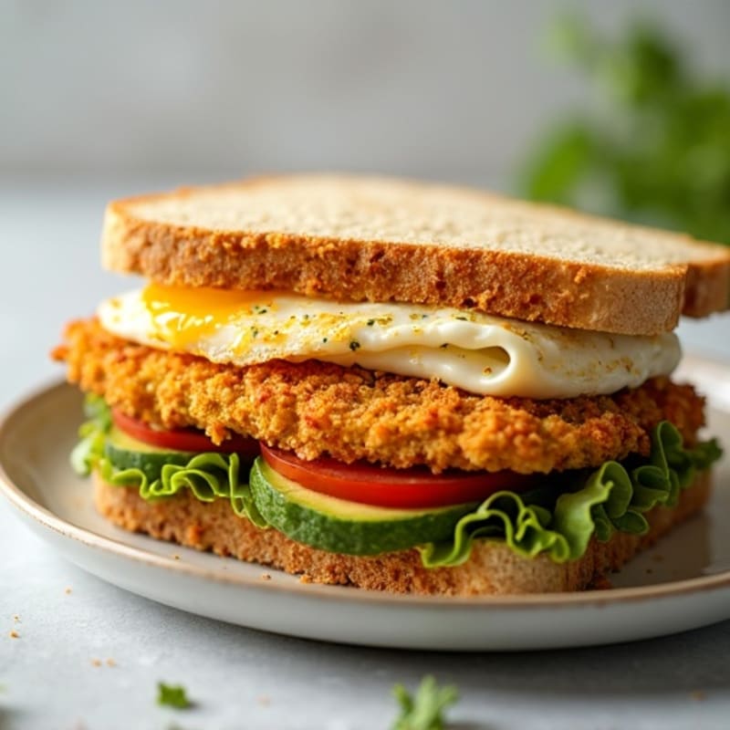 Crispy Chicken and Egg Breakfast Sandwich with Whole Grain Bread