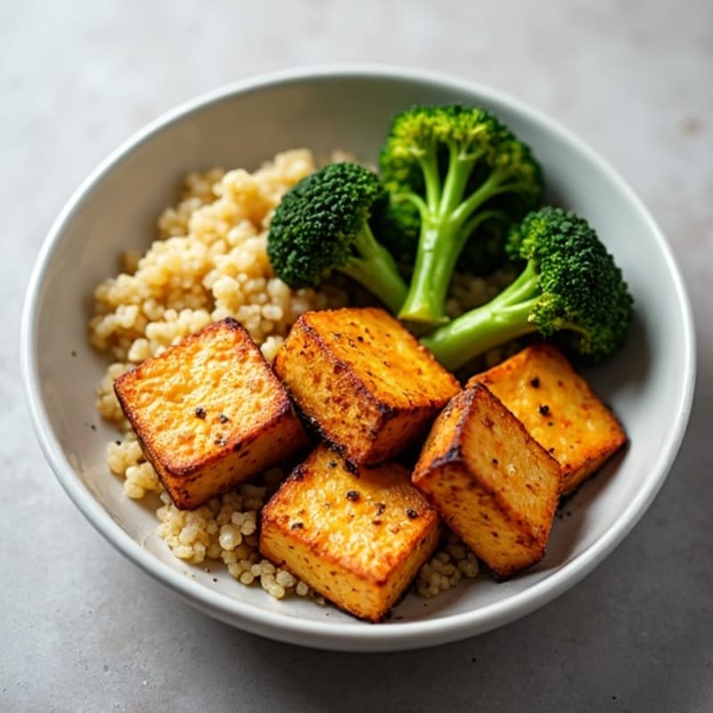 Crispy Baked Tofu with Roasted Broccoli and Quinoa