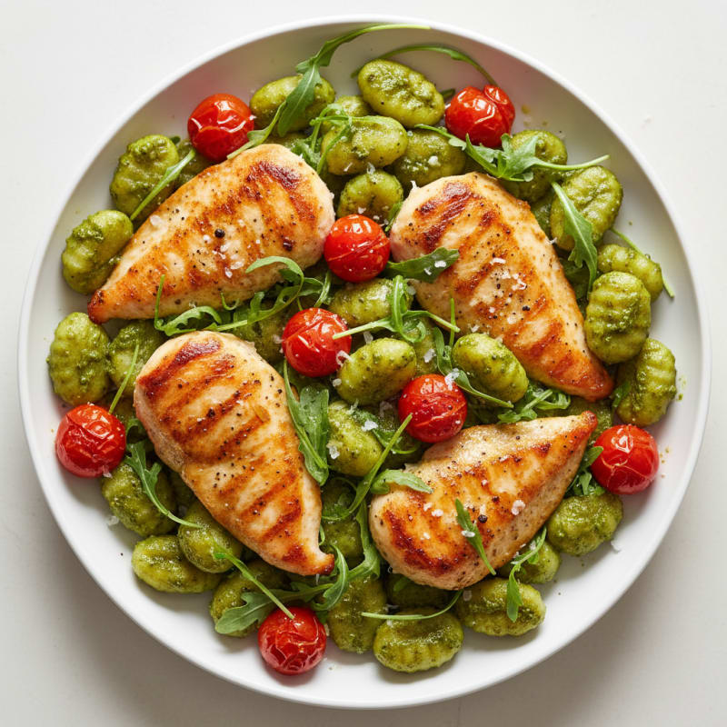 Gnocchi with Arugula Pesto and Cherry Tomatoes