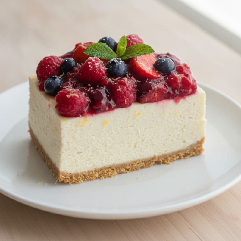 Greek Yogurt Protein Cheesecake with Mixed Berries