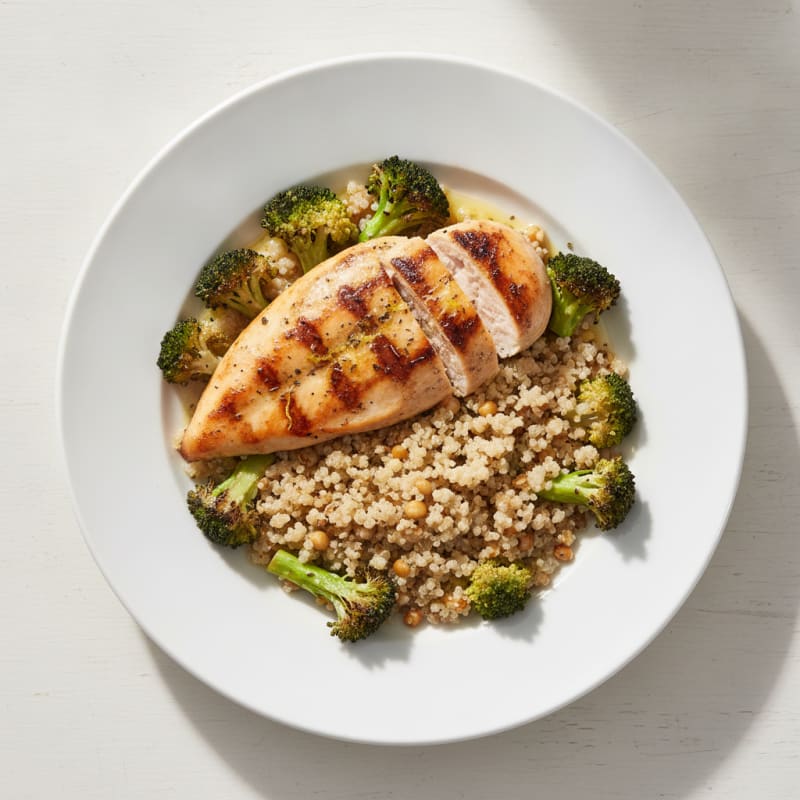 Grilled Chicken Breast with Quinoa and Roasted Broccoli