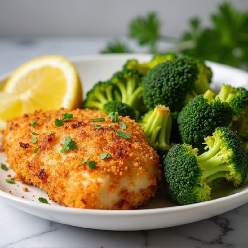 Crispy Lemon Garlic Chicken with Roasted Broccoli