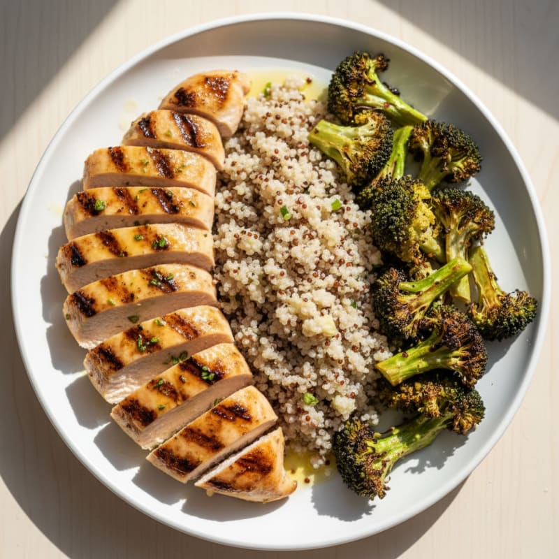 Grilled Chicken Breast with Quinoa and Roasted Broccoli