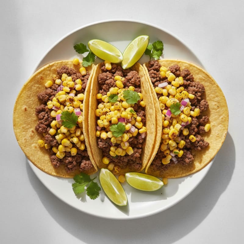 Ground Beef Street Tacos with Corn Salsa