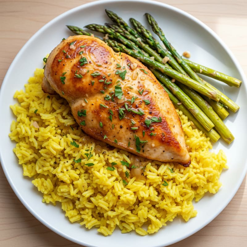 Crispy Lemon Herb Chicken with Golden Rice