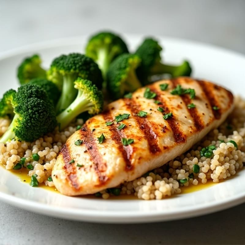 Grilled Chicken Breast with Quinoa and Roasted Broccoli