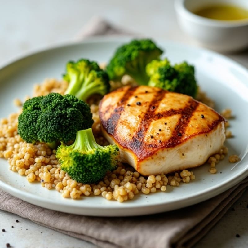 Grilled Chicken Breast with Roasted Broccoli and Quinoa