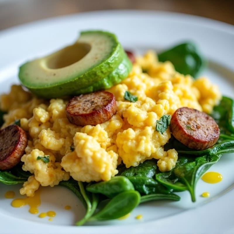 Egg White Scramble with Spinach and Turkey Sausage