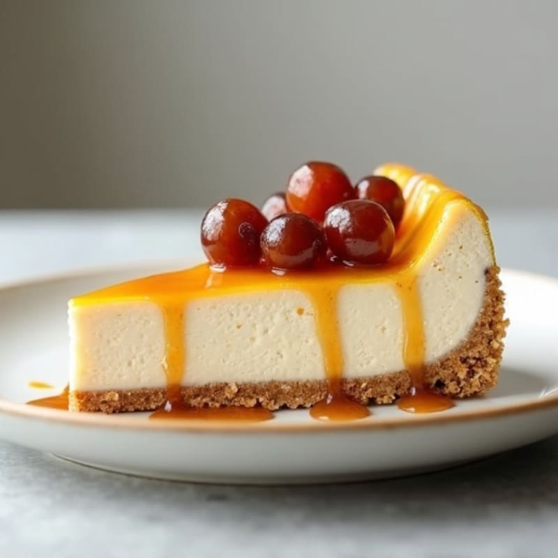 Protein-Rich Greek Yogurt Cheesecake with Date Caramel Drizzle