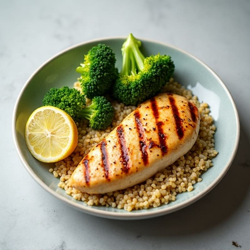 Grilled Chicken Breast with Roasted Broccoli and Quinoa
