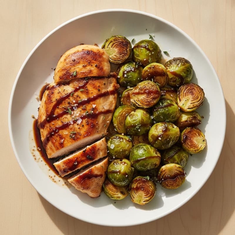 Balsamic Glazed Brussels Sprouts with Seared Chicken
