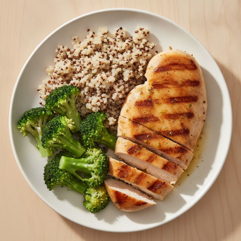 Grilled Chicken Breast with Quinoa and Steamed Broccoli