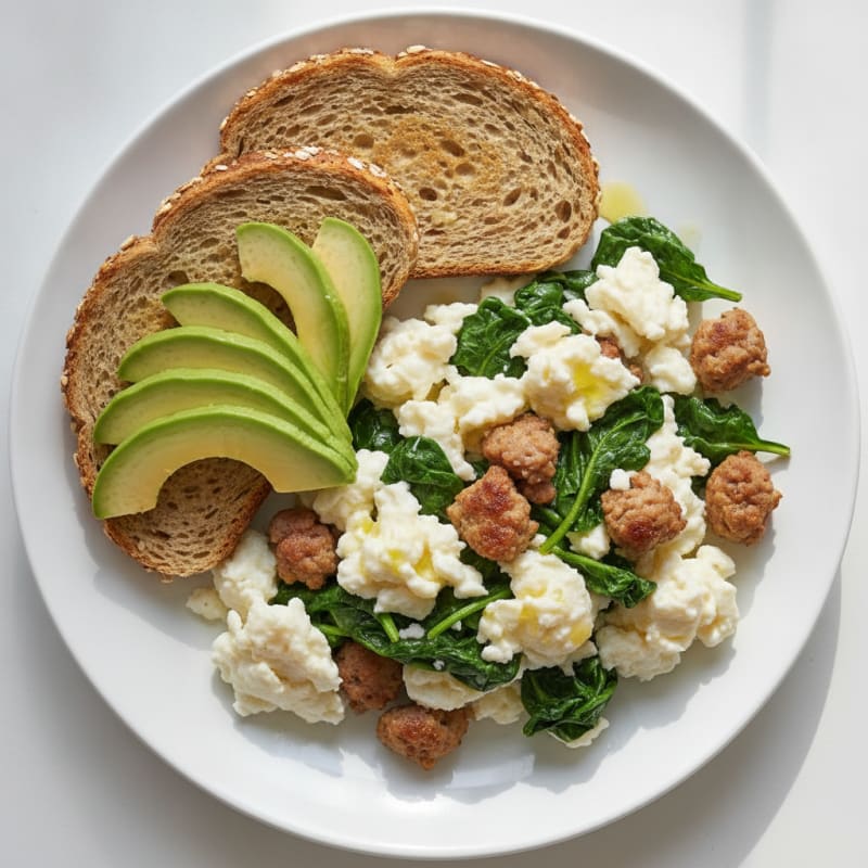 Egg White Scramble with Turkey Sausage and Spinach