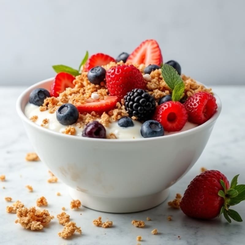Creamy Greek Yogurt Bowl with Fresh Berries and Crunchy Granola