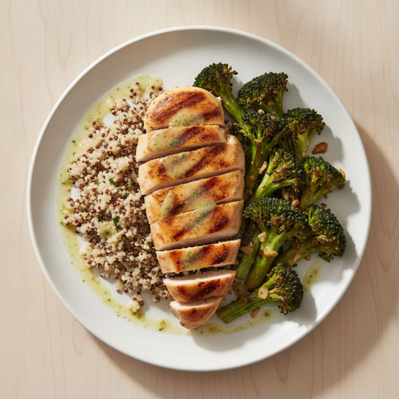 Grilled Chicken Breast with Quinoa and Roasted Broccoli