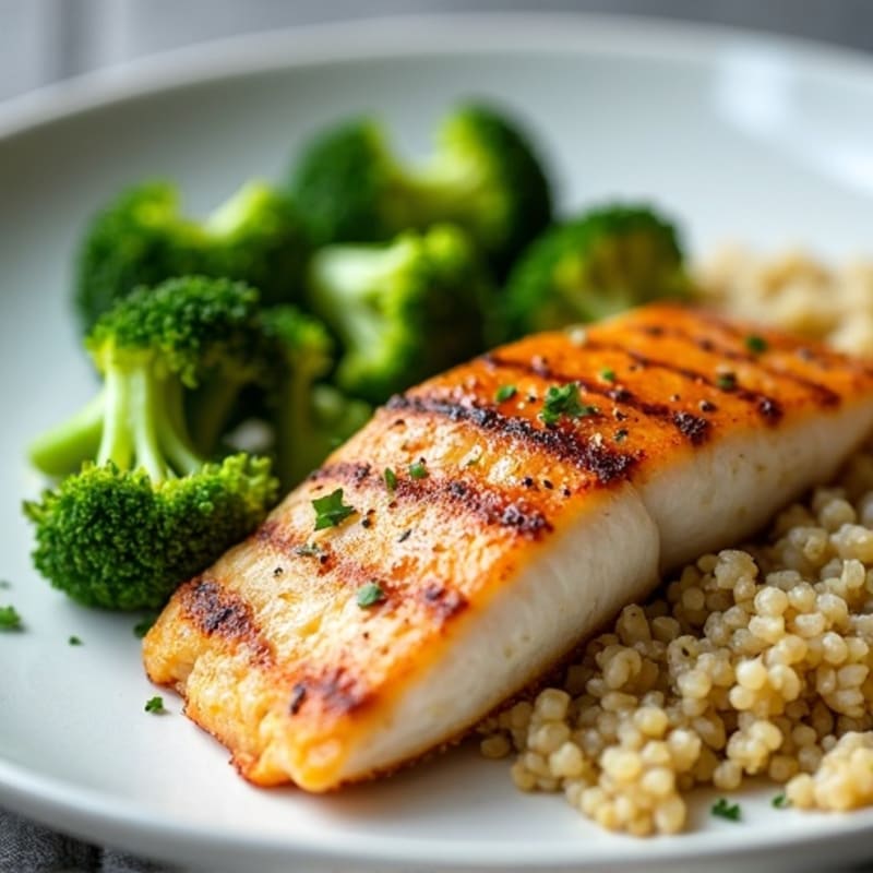 Seared Tilapia with Steamed Broccoli and Quinoa