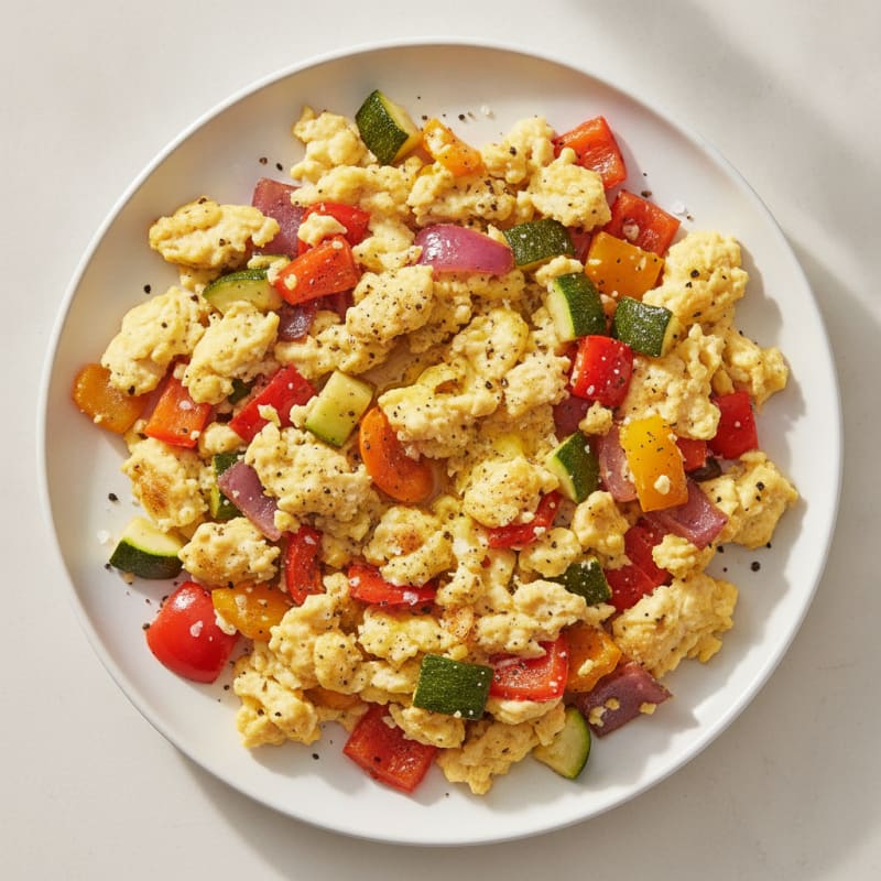 Hearty Scrambled Eggs with Roasted Vegetables