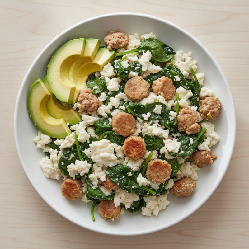Egg White Scramble with Spinach and Turkey Sausage