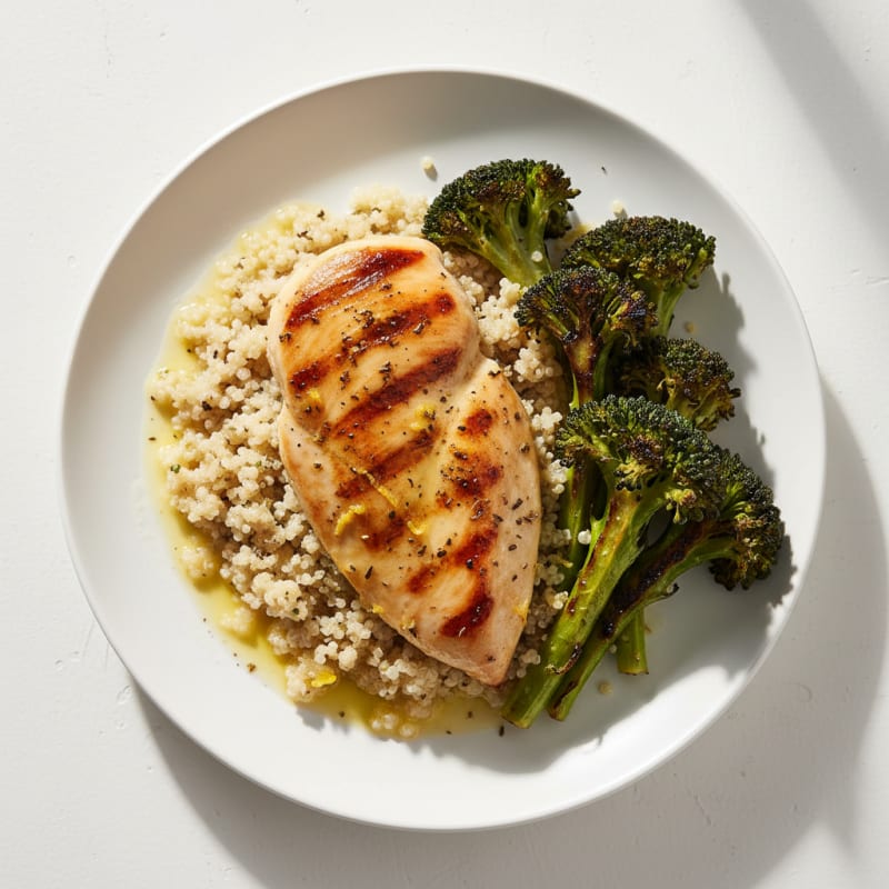 Grilled Chicken Breast with Roasted Broccoli and Quinoa