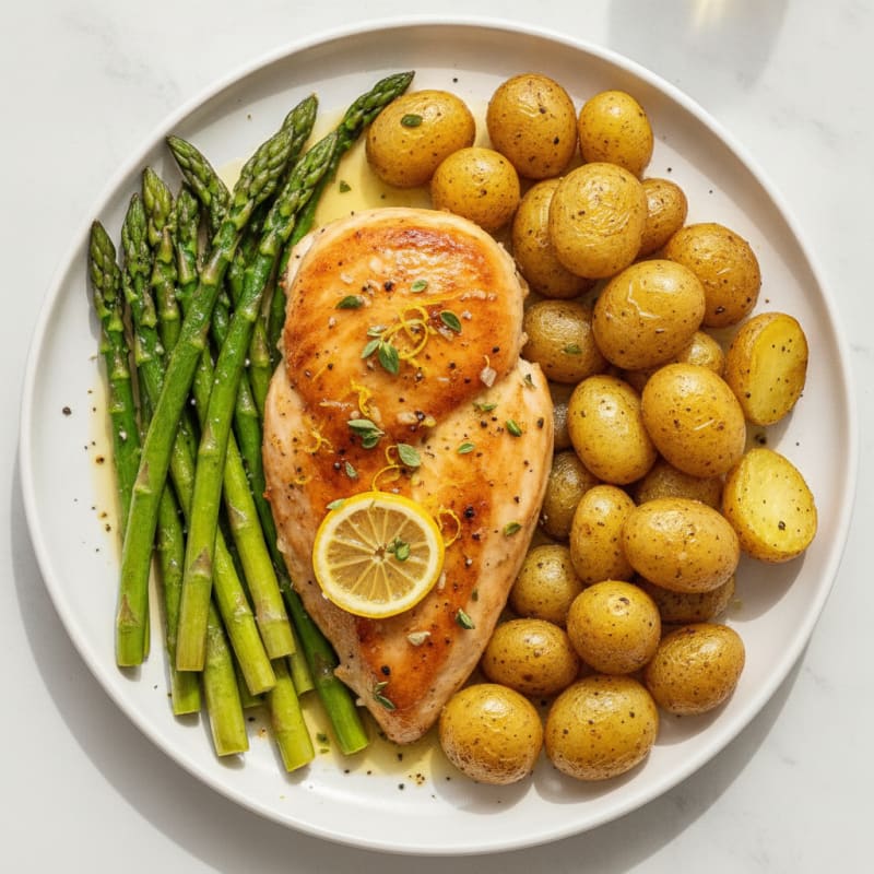 Lemon Herb Roasted Chicken with Asparagus