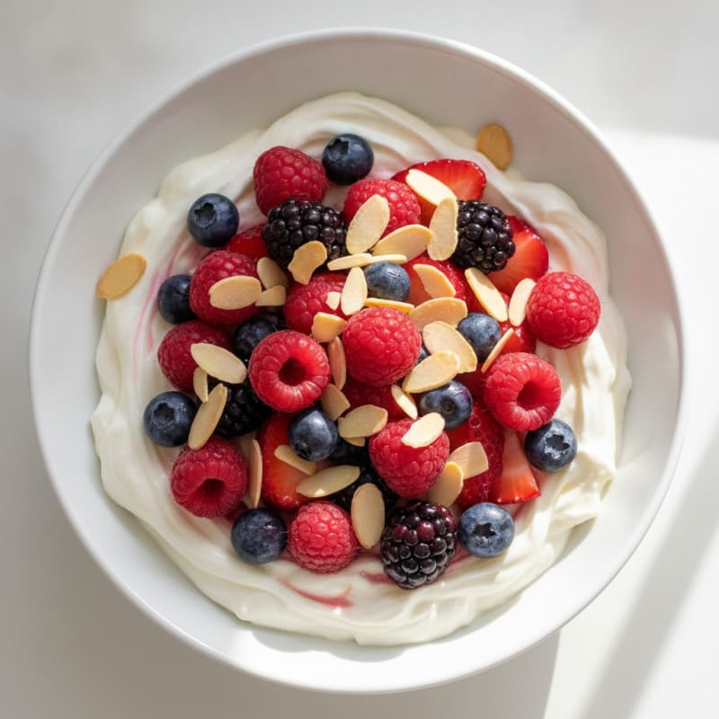 Creamy Greek Yogurt Protein Bowl with Mixed Berries and Almonds