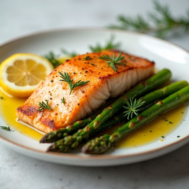 Seared Salmon with Roasted Asparagus and Lemon