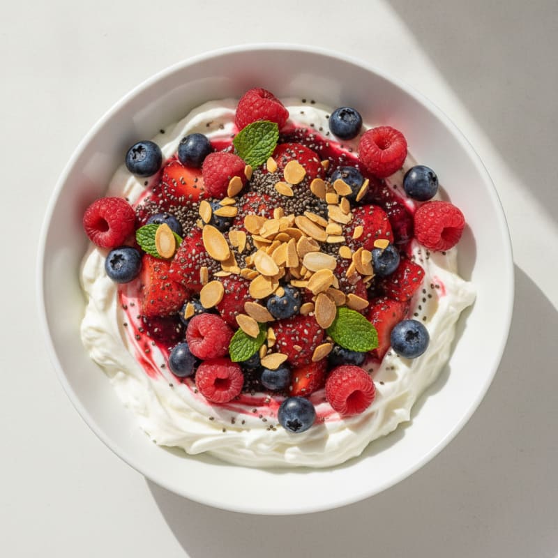 Greek Yogurt Protein Parfait with Mixed Berries and Chia Seeds