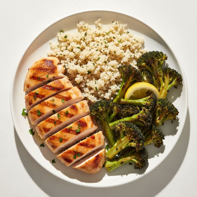 Grilled Chicken Breast with Quinoa and Roasted Broccoli