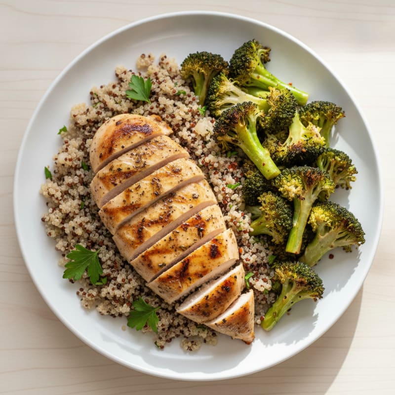 Grilled Chicken Breast with Quinoa and Roasted Broccoli