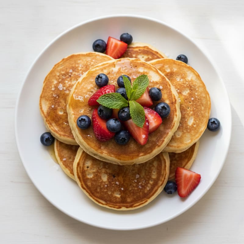 Fluffy Buttermilk-Style Protein Pancakes with Berries