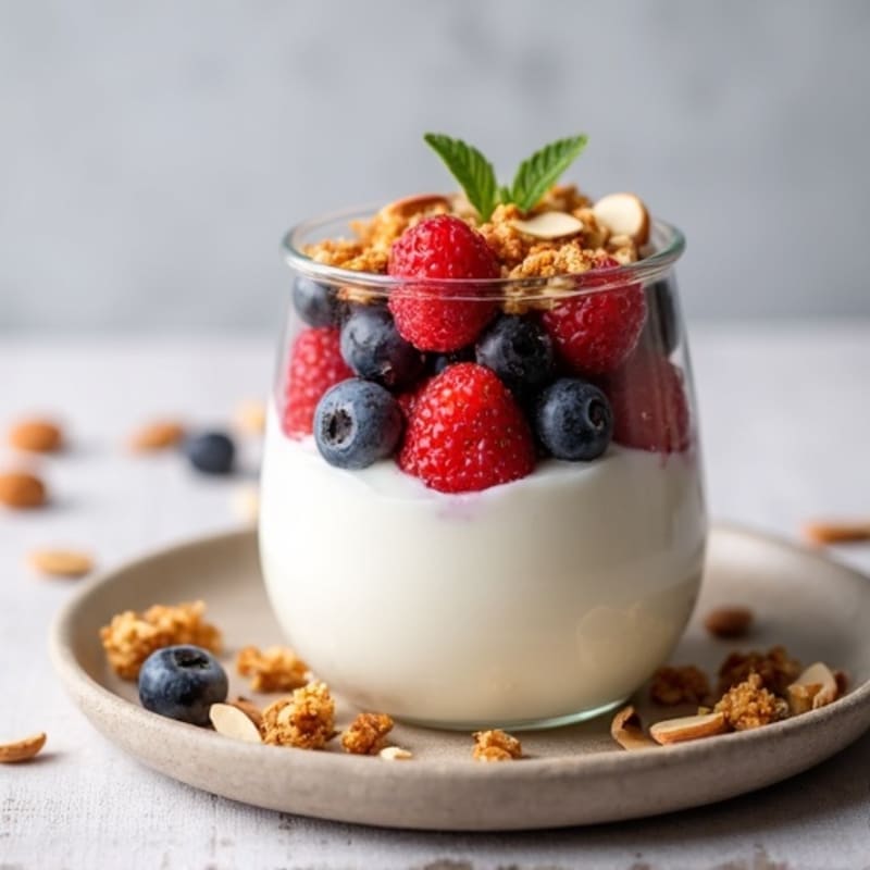 Greek Yogurt Protein Parfait with Mixed Berries and Almonds