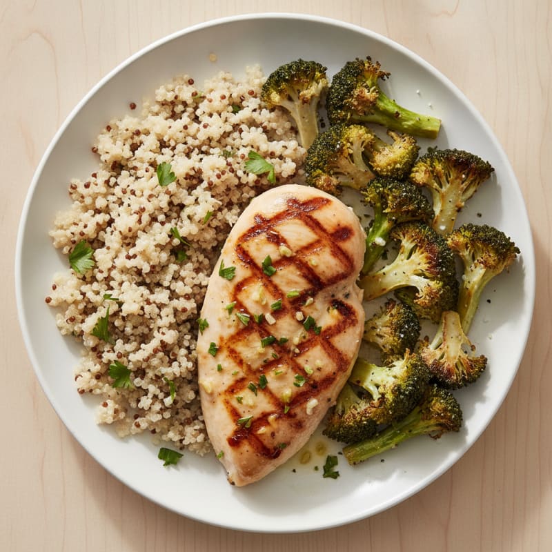 Grilled Chicken Breast with Quinoa and Roasted Broccoli