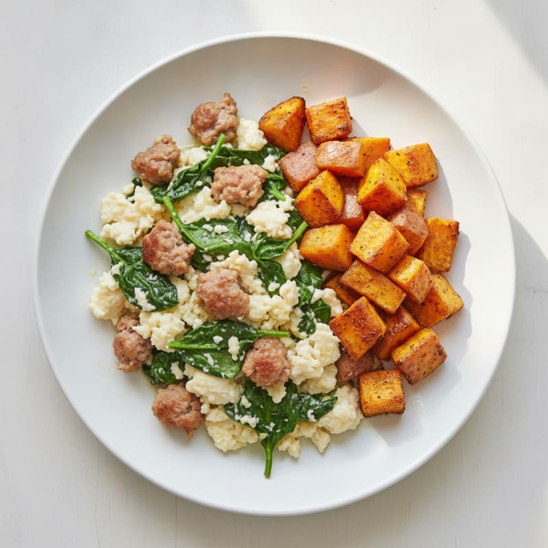 Egg White Scramble with Turkey Sausage and Spinach