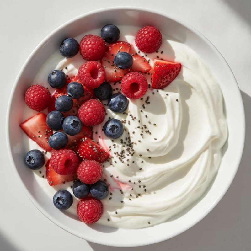 Protein Greek Yogurt with Mixed Berries and Chia Seeds