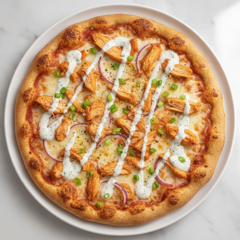 Buffalo Chicken Pizza with Ranch Drizzle