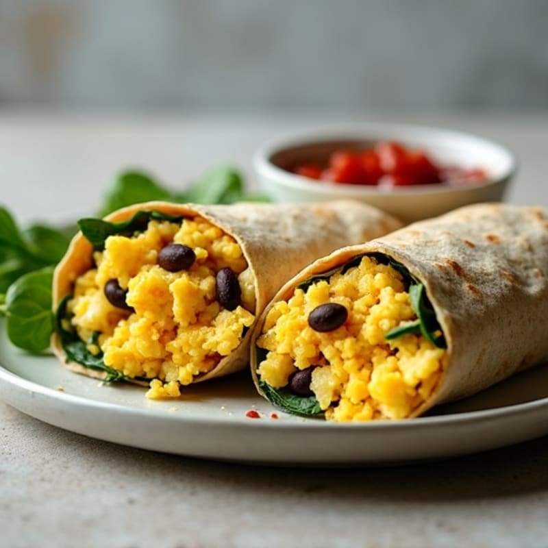 High-Protein Scrambled Egg and Black Bean Breakfast Burrito