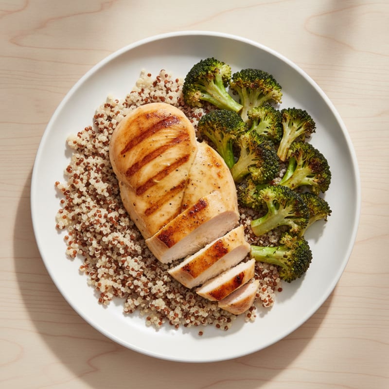Grilled Chicken Breast with Roasted Broccoli and Quinoa