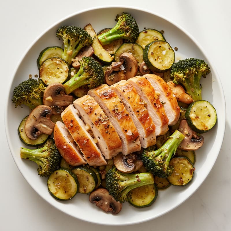 Roasted Broccoli Mushroom Zucchini Medley