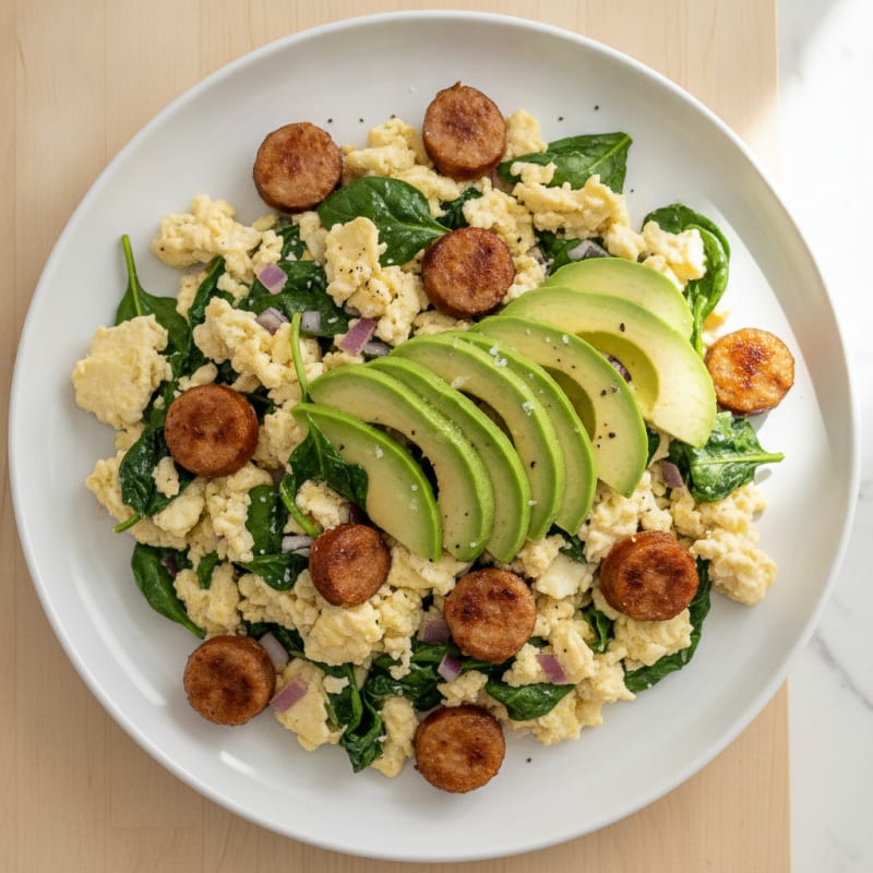 Chicken Sausage and Avocado Scramble