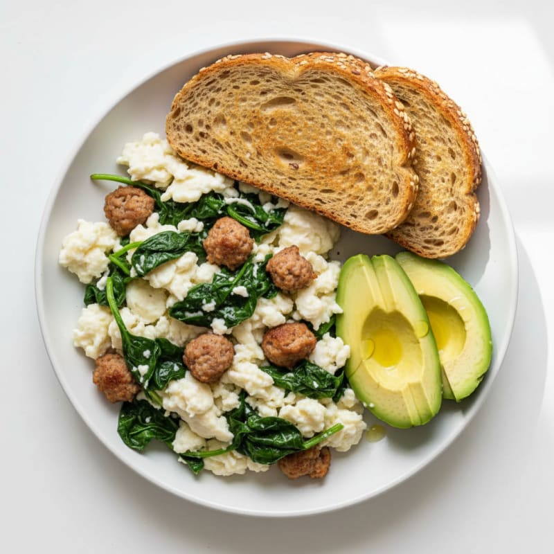 Egg White Scramble with Spinach and Turkey Sausage