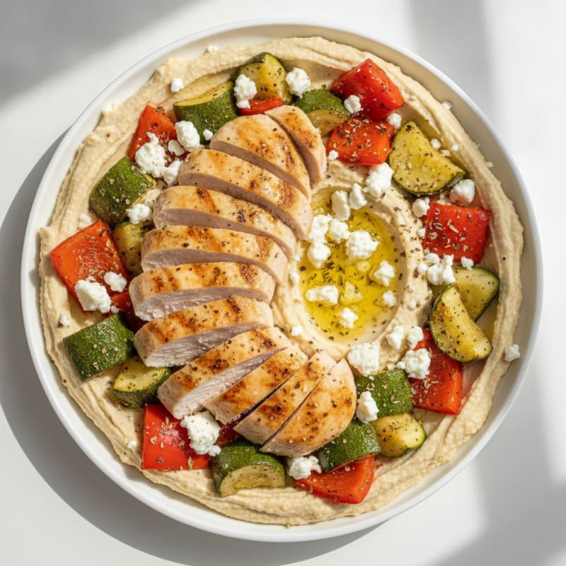 Hummus Platter with Roasted Vegetables and Feta